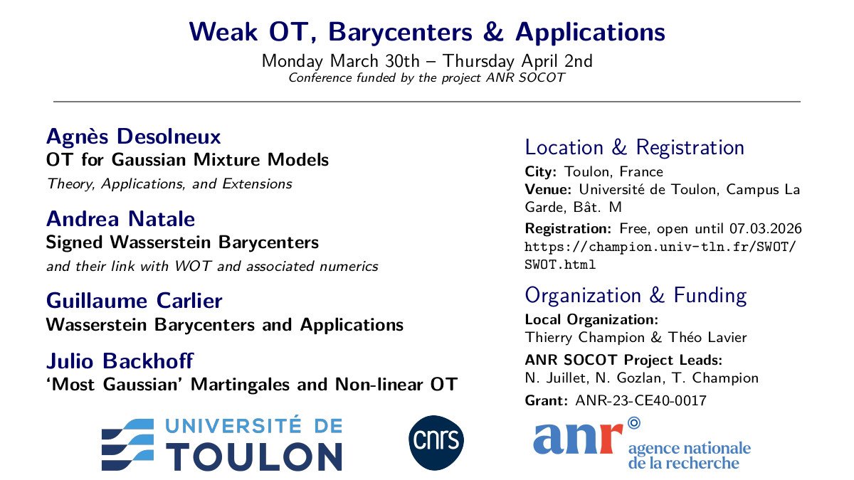 School on Weak Optimal Transport, Wasserstein Barycenters and Applications
